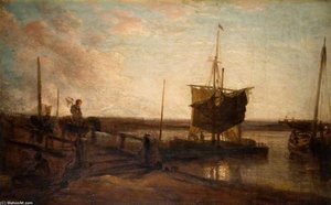 Jetty With Boats — Peter De Wint