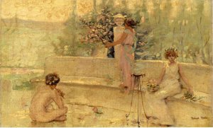 Three Figures In An Italian Garden — Robert Lewis Reid