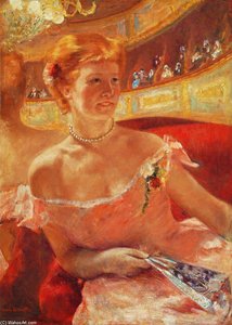 Woman With A Pearl Necklace In A Loge — Mary Stevenson Cassatt, Impressionism