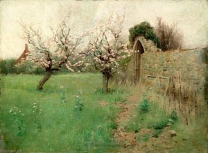 Wall With Arched Gateway Opening On To A Field With Trees, Identified As The Entrance To Oxted Church, Surrey — Ernest C Christie