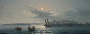 View Of The Grand Harbour, Moonlight — Giancinto Gianni