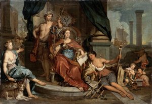 Apotheosis of the Dutch East India Company (Allegory of the Amsterdam Chamber of Commerce of the VOC), Nicolaas Verkolje, 1702 - 1746