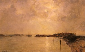 Coastal Village By Moonlight — Alfred Wahlberg, Hudson River School