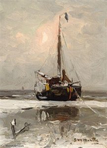 Barge On The Beach At Dusk — Gerhard Morgenstjerne Munthe