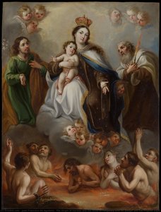 The Virgin Of Carmen And The Souls Of Purgatory With St. Joseph And The Prophet Elijah — Juan Francisco De Aguilera