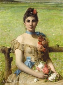 Portrait Of A Woman Holding Flowers — Leon Herbo