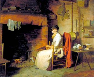 A Cottage Interior An Old Woman Preparing Tea