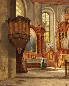 A girl in a church interior