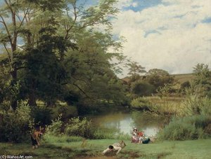 Gathering Watercress On The Banks Of The Mole, Surrey — William Frederick Witherington