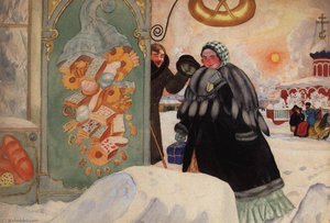 A Meeting At The Corner — Boris Mikhailovich Kustodiev
