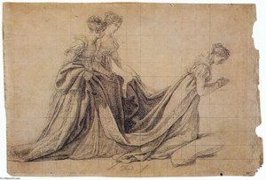 The Empress Josephine Kneeling With Mme De La Rochefoucauld And Mme De La Valette — Jacques-louis David