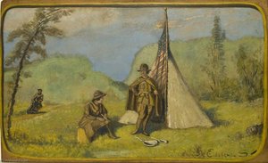 Two Women In Uniform Before Tent — Louis Michel Eilshemius