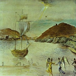 Landscape Of Port Lligat With Homely Angels And Fisherman, 1950 — Salvador Dalí