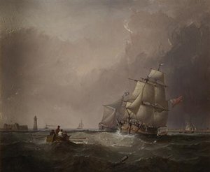 Sailing Ship In Full Sail Off Mersey Harbour — Samuel Walters