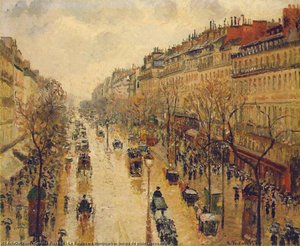 Le Boulevard Montmartre, Temps De Pluie, Apres-midi — Camille Pissarro, Impressionist Landscape