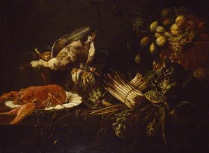 Still Life Of A Lobster, Vegetables, Fruit, And Game — Adriaen Van Utrecht, Baroque