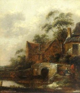 A River Scene with Figures
