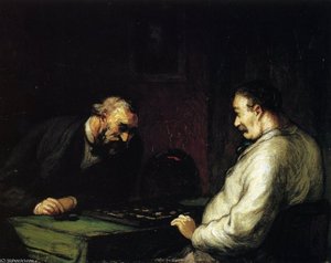 Joueurs De Dames, Huile Sur Panneau Players, Oils On Panel — Honoré Daumier