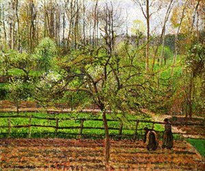 Spring, Gray Weather, Eragny — Camille Pissarro, Impressionist Landscape
