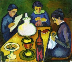 Three Women At The Table By The Lamp — August Macke, German Expressionism