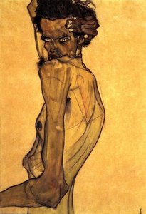 Self Portrait With Arm Twisting Above Head — Egon Schiele, Expressionist Style