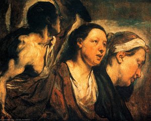 Study Of Two Female Heads And Torso Of A Warrior — Jacob Jordaens