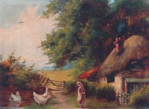 Rural Scene With Girl And Geese — Frank Taylor