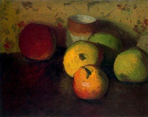 Naturaleza muerta con manzanas y cubilete