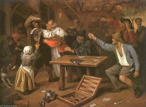 Card Players Quarreling - Oil On Canvas - — Jan Havickszoon Steen