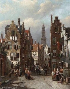 A Busy Street In A Continental Town — Oene Romkes De Jongh