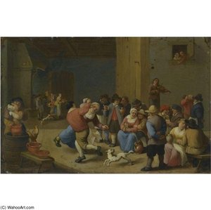 A Tavern Interior With Drinking And Dancing Peasants