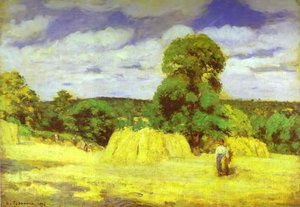 Harvest At Montgoucault — Camille Pissarro, Impressionism