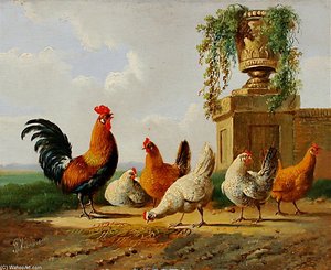 Chickens And Park Vase — Albertus Verhoesen