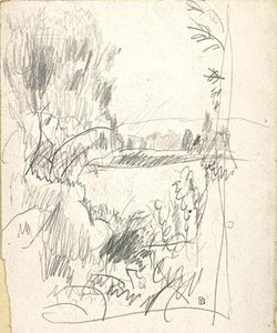 Sketch Of Landscape With Trees And Bushes Bordering A Field — Pierre Bonnard