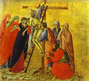 Maestó (back, Central Panel), The Deposition — Duccio Di Buoninsegna, Sienese Gothic