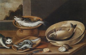 Fish Still Life With Cat — Pierre Van Boucle