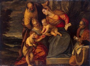 Holy Family With Sts Catherine, Anne And John — Benedetto Caliari, Renaissance