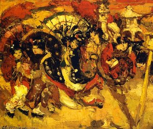 Japanese Figures In A Garden — Edward Atkinson Hornel, Post-impressionism