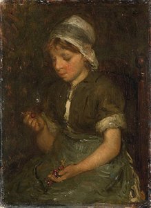 Girl With Cherries — Bernardus Johannes (bernard) Blommers