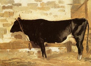 Cow In A Stable (also Known As The Black Cow) — Jean-baptiste-camille Corot, Romantic Landscape Painting