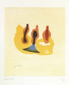 Three Forms In Orange And Yellow — Henry Moore