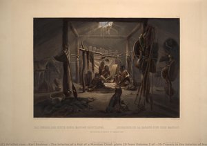 The Interior Of A Hut Of A Mandan Chief, Plate 19 From Volume 2 Of 'travels In The Interior Of North America' — Karl Bodmer, Romanticism