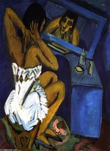 Toilette, Frau vor Spiegel