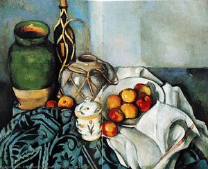 Stilleben Med Fruktallrik Pa En Tapet — Paul Cézanne, Post-impressionism