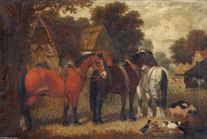 Three Horses, Pigs And Ducks — Henry Gillard Glindoni