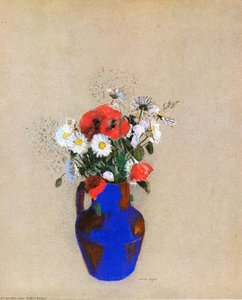 Poppies And Daisies In A Blue Vase — Odilon Redon