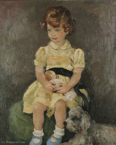Portrait Of A Seated Girl With A Dog, (1965) — Marcel Dyf