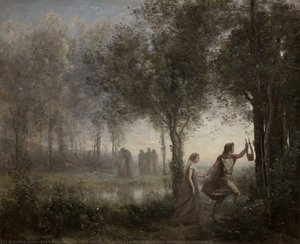 Orpheus Leading Eurydice From The Underworld — Jean-baptiste-camille Corot, Romantic Landscape