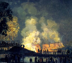 The Burning Of Center Bridge - — Edward Willis Redfield