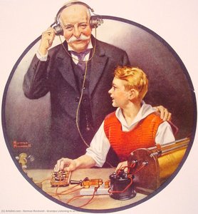 Grandpa Listening In On The Wireless — Norman Rockwell